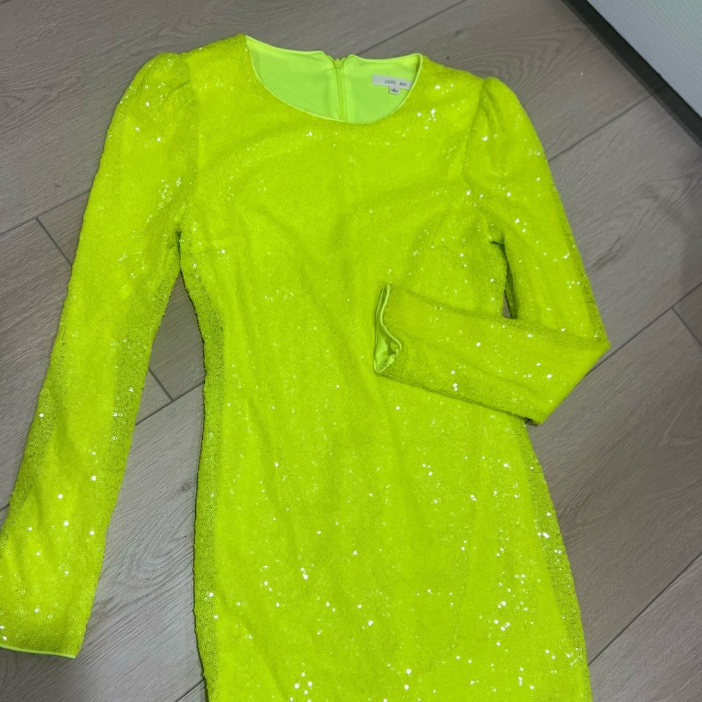 Long sleeved yellow sequin dress